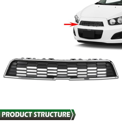Solid Spare Fit For 2012-2016 Chevrolet Sonic Front Bumper Upper Grille Grill w/ Chrome Trim