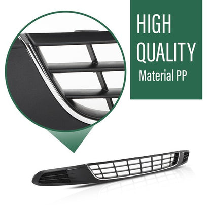 Solid Spare Fit For 10-14 VW Jetta Front Bumper Lower Grille w/ Chrome Trim+Fog Light Cover