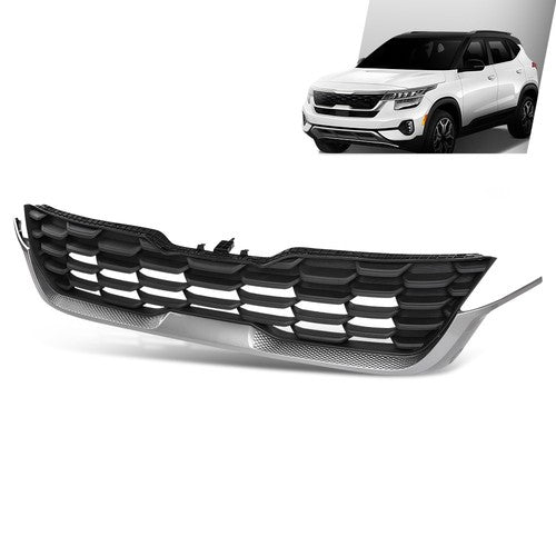 Solid Spare Fit For 20-23 Kia Seltos Front Bumper Upper Grille Grill Black+Chrome 86350Q5300