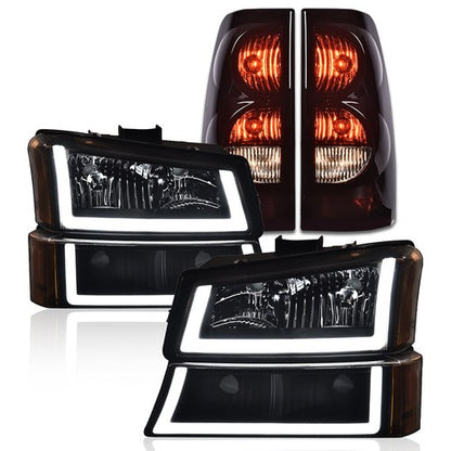 Solid Spare Fit For 2003-2006 Chevy Silverado 1500 2500 LED DRL Headlights Tail Lights Black