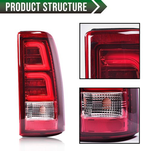 Solid Spare Fit For 99-02 Chevy Silverado 1500/99-06 GMC Sierra LED Tube Tail Lights Red
