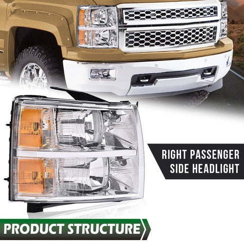 Solid Spare Headlight Fit For 07-14 Chevy Silverado 1500 2500HD 3500HD Right Passenger Side