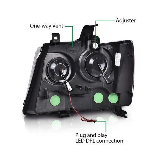 Solid Spare Fit For 07-14 Chevy Avalanche Tahoe Suburban Dual LED Projector Headlights