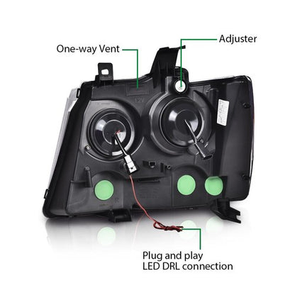 Solid Spare Fit For 07-14 Chevy Avalanche Tahoe Suburban Dual LED Projector Headlights