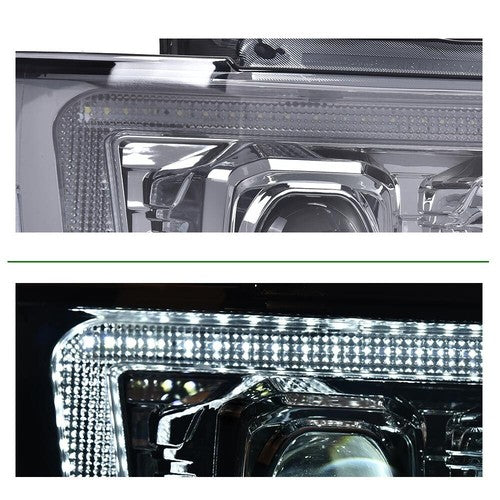 Solid Spare Fit For 2007-2014 Avalanche Tahoe Suburban LED Projector Headlights Smoke Chrome