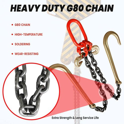 Steel G80 3/8" x 2' Trailer Tow Chain J Hook V-Type Grab Hook Wrecker Truck Tie