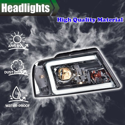 Solid Spare LED DRL Projector Headlights Smoke Fit For 04-08 Ford F-150/Lincoln Mark LT
