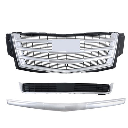 Solid Spare Upper Grille With Hood Molding And Lower Face Bar For Cadillac Escalade 15-20