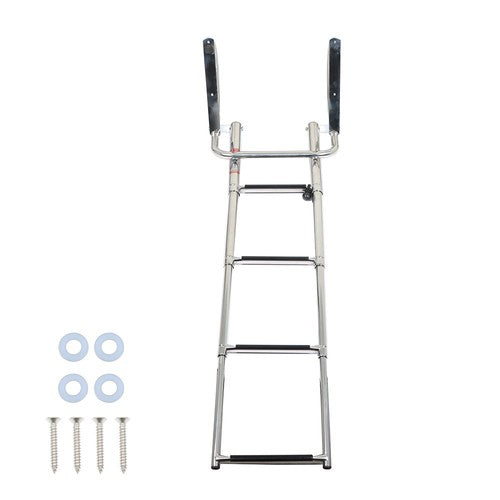Solid Spare 1PC 4 Step Stainless Steel Telescoping Boat Ladder with Pedal & Hand Railing
