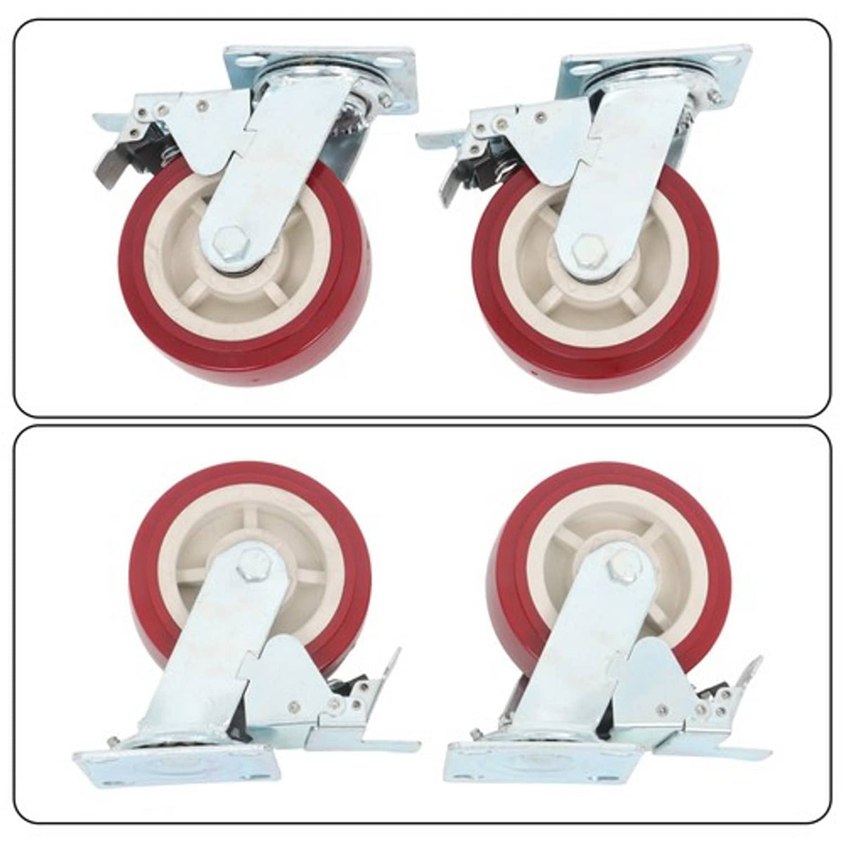 Solid Spare Four 6" red industrial casters 2 with brakes 2 without brakes