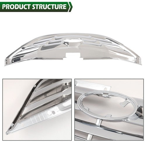 Solid Spare Fit For 2011-2013 Hyundai Sonata Front Bumper Upper Grille Mesh Grill Chrome