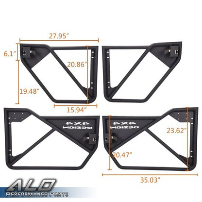 Solid Spare Fit For 2007-2018 Jeep Wrangler JK 4Door Front+Rear Side Iron Tube Doors Black