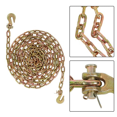 Solid Spare G70 1/4in×20ft Transportation Bundle Chain Steel Gold 3150lbs with Clevis Hooks