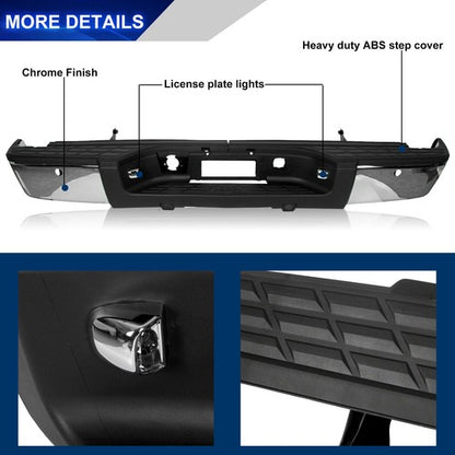 Solid Spare New Chrome Rear Bumper For 2007-2013 Chevy Silverado GMC Sierra 1500 Sensor Hole