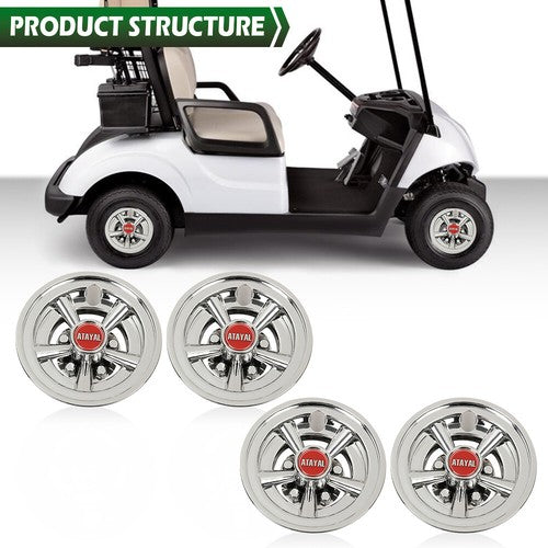 Solid Spare Fit For EZGO Club Car Yamaha 4PCS 8" Golf Cart Wheel Covers Hub Caps Chrome