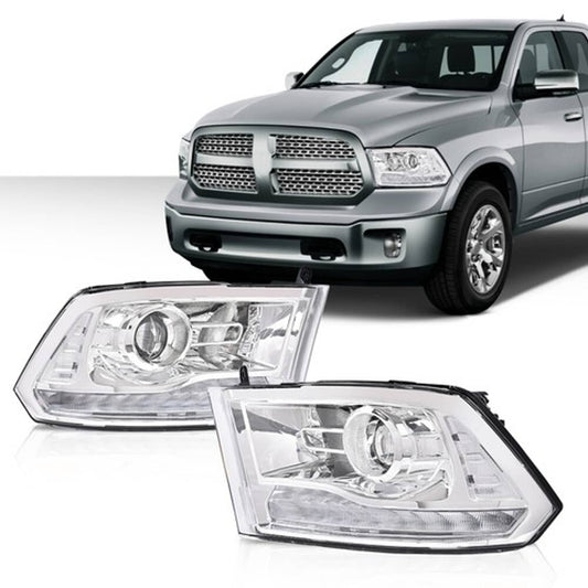 Solid Spare Fit For 2009-2018 Dodge Ram 1500 2500 3500 Clear Projector Headlights w/LED DRL