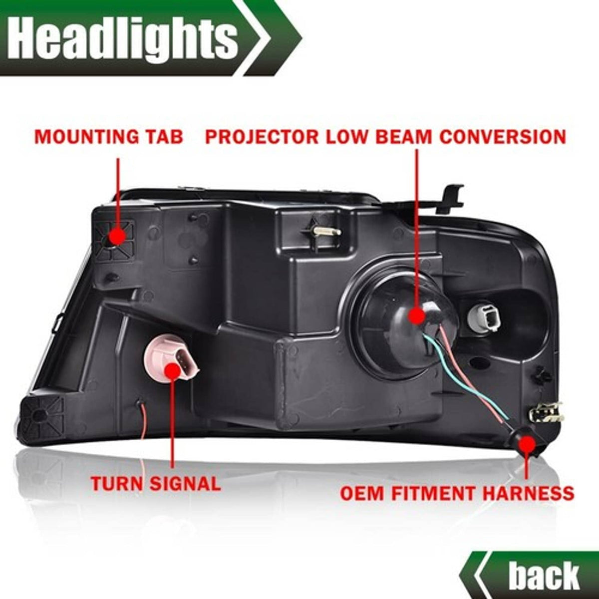 Solid Spare Fit For 2004-2008 Ford F-150 /Lincoln Mark LT LED DRL Projector Black Headlights
