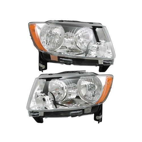 Solid Spare Pair Chrome For Jeep Grand Cherokee 11-13 Compass 11-17 Headlights Halogen Clear