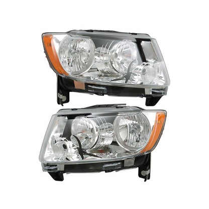 Solid Spare Pair Chrome For Jeep Grand Cherokee 11-13 Compass 11-17 Headlights Halogen Clear
