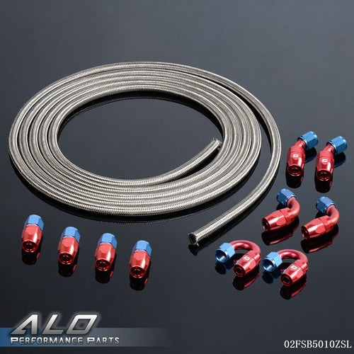 Solid Spare 16Ft AN10 -10AN Fitting Stainless Steel Braided Oil Fuel Hose Line Kit