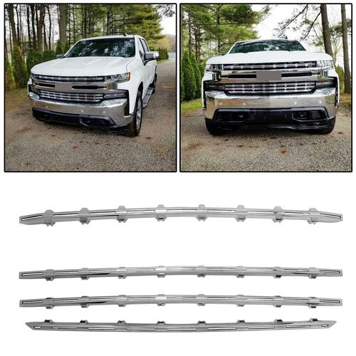 Solid Spare Snap-On Chrome Grille Trim Molding Covers For 19-21 Chevy Silverado 1500 LT RST