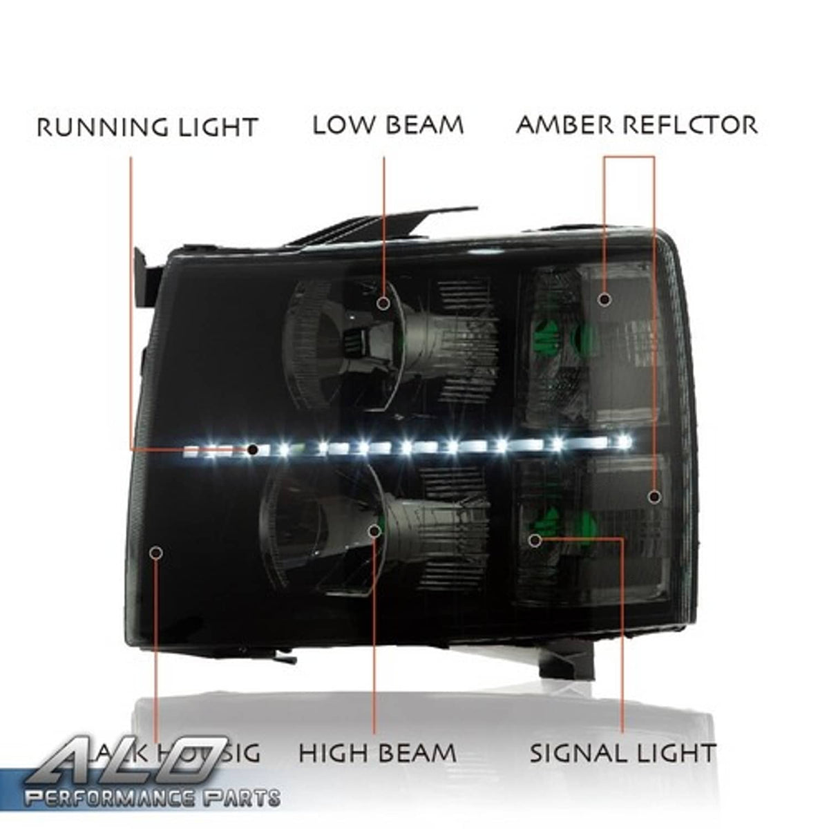 Solid Spare Fit For 07-13 Chevy Silverado 1500 2500 3500 Smoke Lens LED DRL Headlights