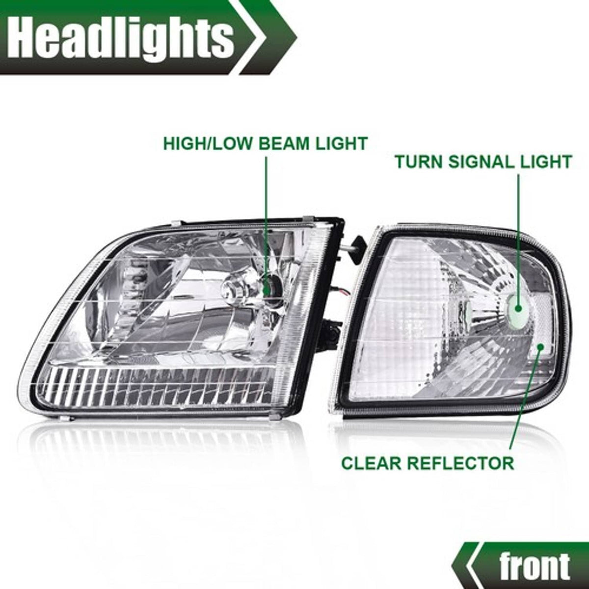 Solid Spare Clear Chrome Headlights & Corner Lights Fit For 1997-2003 Ford F150 Expedition