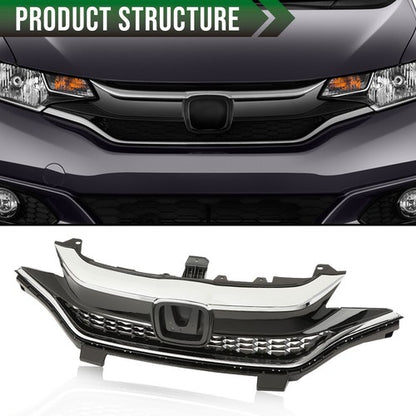 Solid Spare Fit For 2018-2020 Honda Fit Front Bumper Upper Honeycomb Grille w/ Chrome Trim