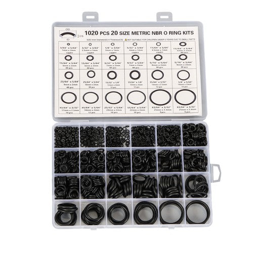 Solid Spare 1020 Pcs O-Ring Kit 20 Sizes Nitrile Rubber Assortment Set, Oil & Heat Resistant