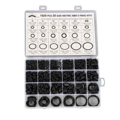 Solid Spare 1020 Pcs O-Ring Kit 20 Sizes Nitrile Rubber Assortment Set, Oil & Heat Resistant
