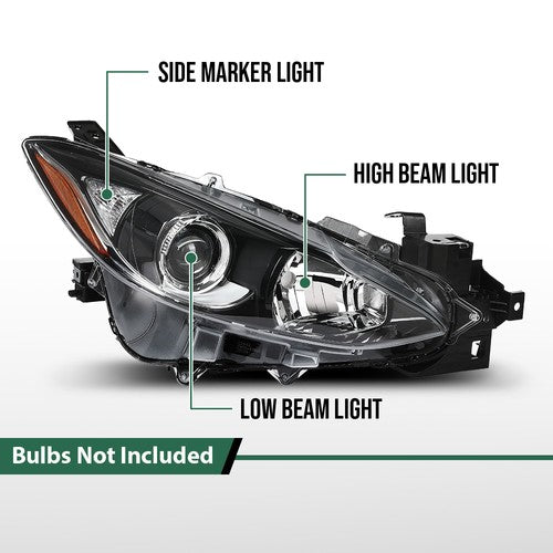 Solid Spare Halogen Projector Headlight Passenger Right RH Fit For 14-16 Mazda 3 Sport