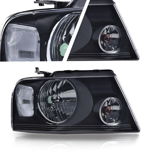 Solid Spare For 04-08 Ford F150 Pickup Smoked Housing Headlight Clear Side Corner Lamps Pair