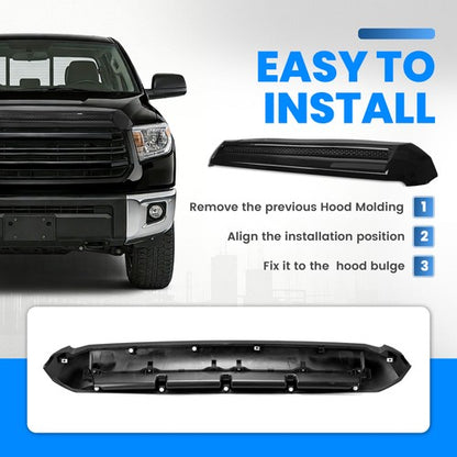 Solid Spare Gloss Black Front Upper Hood Bulge Molding Grille Trim For Toyota Tundra 2014-21