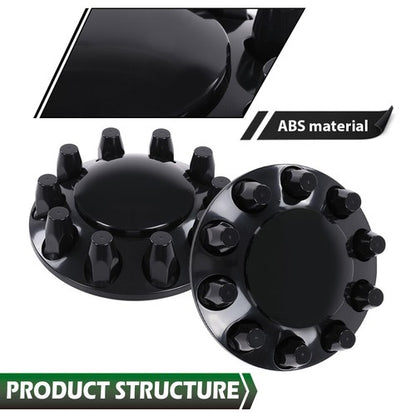 Solid Spare Black Front Axle Wheel Cover w/ Hub Cap 33mm Lug Nuts For Semi Truck Set of 2