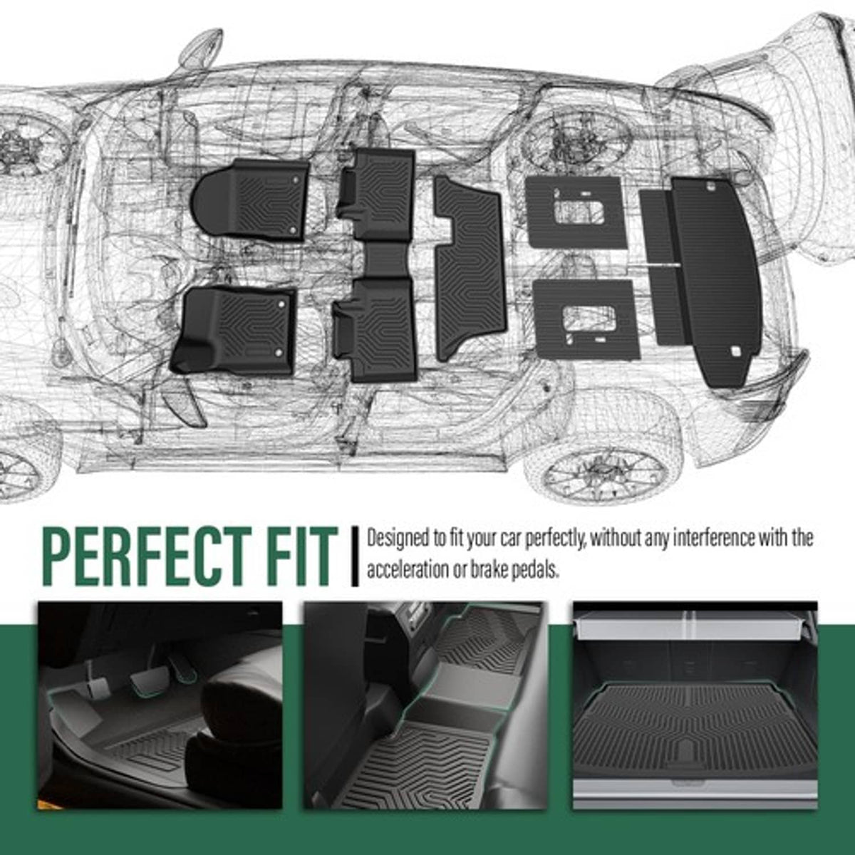 Solid Spare Fit For 16-25 Dodge Durango 7 Seats TPE Floor Mats+Cargo & 3rd Row Backrest Mat