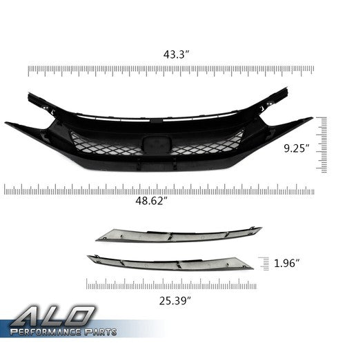 Solid Spare Fit For 16-21 Honda Civic 10th Gen Type R Style Front Bumper Hood Grille Black