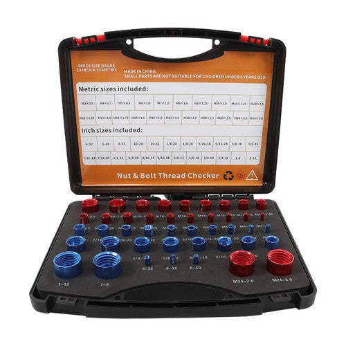 Solid Spare Nut and Bolt Thread Checker 44 Pieces 23 Inch And 21 Metric Sets In Case