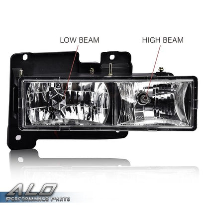 Solid Spare Fit For 88-98 Chevy GMC C10 C/K Truck Headlights Lamps Chrome W/Bulbs