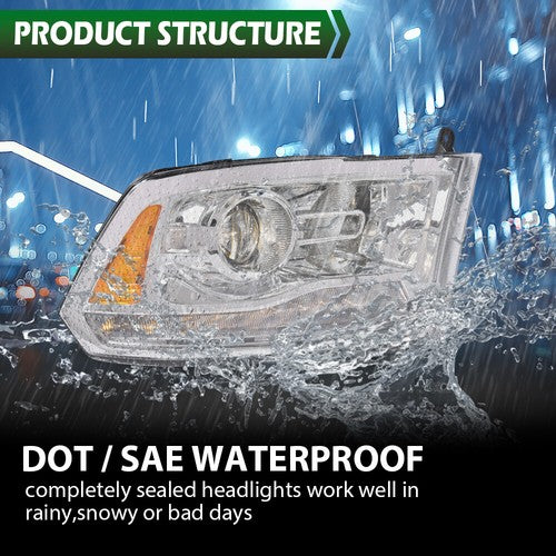 Solid Spare Fit For 2009-2018 Dodge Ram 1500 2500 3500 Chrome Projector Headlights w/LED DRL
