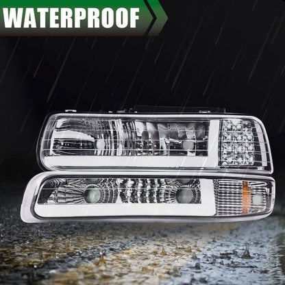Solid Spare LED DRL Chrome Headlights Fit For 99-02 Chevy Silverado/00-06 Suburban Tahoe