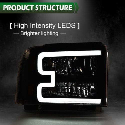 Solid Spare Fit For 2005-2007 Ford F250 F350 F450 F550 Super Duty LED Conversion Headlights
