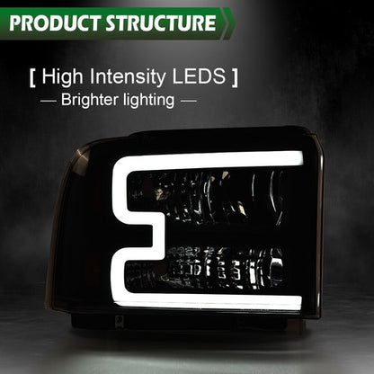 Solid Spare Fit For 2005-2007 Ford F250 F350 F450 F550 Super Duty LED Conversion Headlights