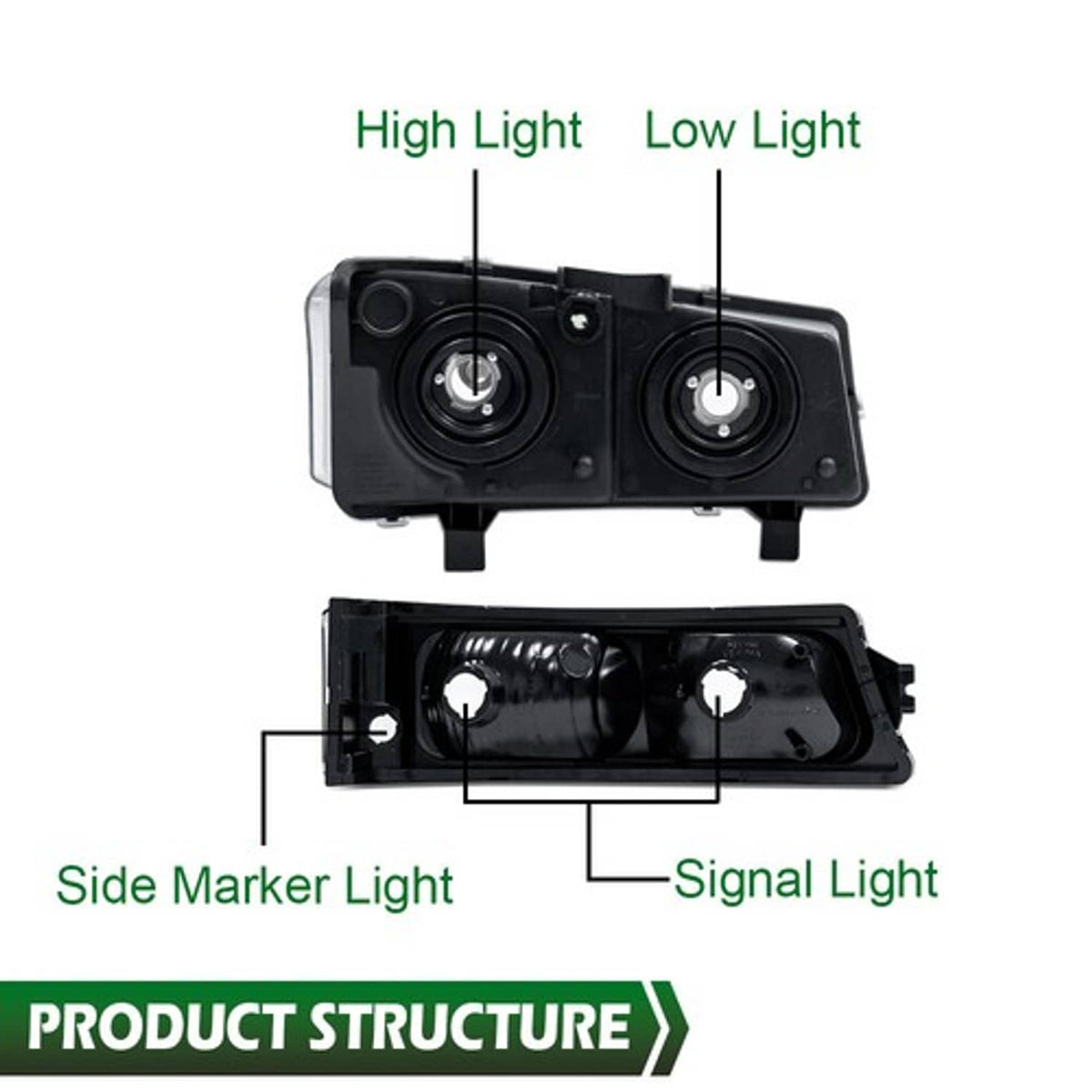 Solid Spare Fit For 03-06 Silverado Chrome Clear Corner Headlights + Signal Bumper Lamps