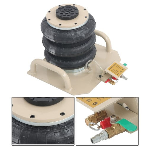 Solid Spare 3 Ton Pneumatic Jack 6600lbs Triple Bag Air Jack w/ Side Handle for Car Lifting