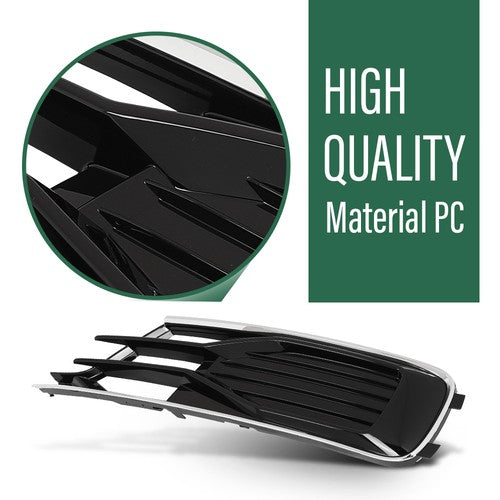Solid Spare Front Bumper Fog Light Cover Grille Black & Chrome Fit For 2014-2018 Audi A6 C7