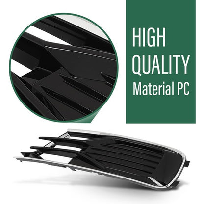 Solid Spare Front Bumper Fog Light Cover Grille Black & Chrome Fit For 2014-2018 Audi A6 C7