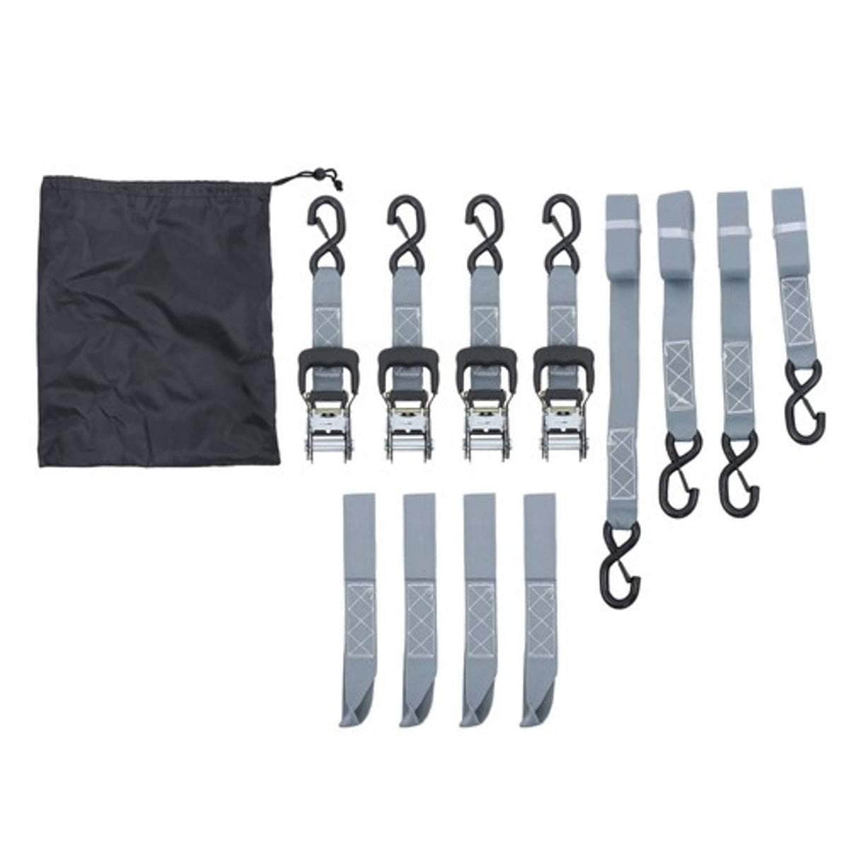 Solid Spare Ratchet Strap*4 Steel+Polyester Gray Fracture Strength 5208lbs 1.6in*8ft S Hooks