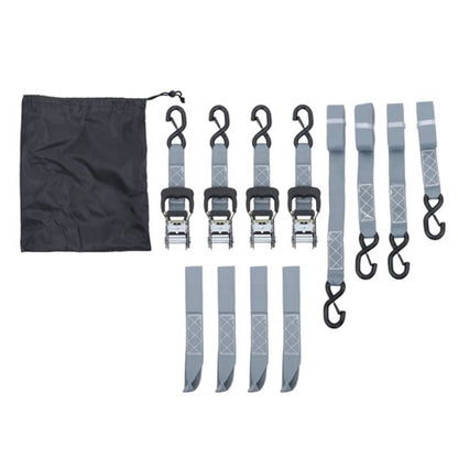 Solid Spare Ratchet Strap*4 Steel+Polyester Gray Fracture Strength 5208lbs 1.6in*8ft S Hooks
