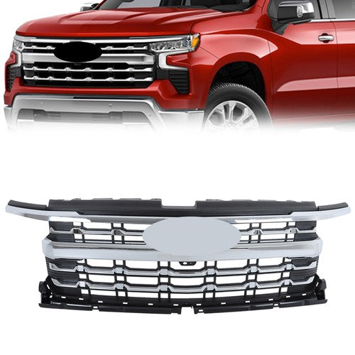 Solid Spare New Chrome Plastic Front Bumper Grille For Chevy Silverado 1500 LTZ 2022-2024