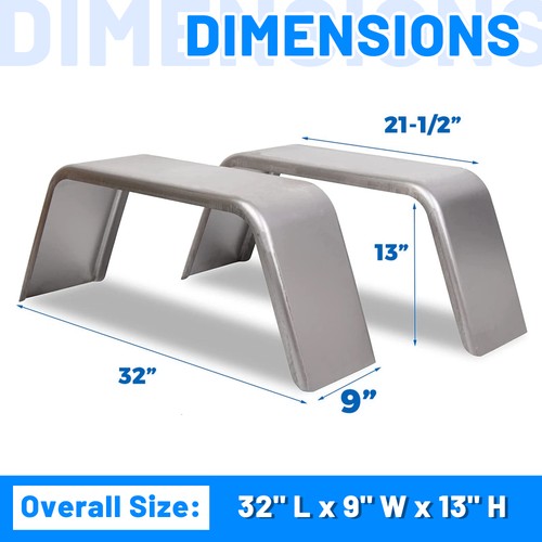 Solid Spare Pair of Square Single Axle Trailer Fenders For 14" 15" 16" Wheels For Cargo